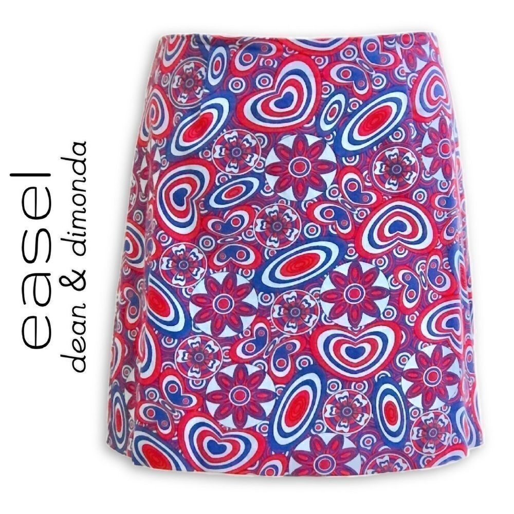 Stretch Cotton Designer Hearts Flowers & Butterflies short mini Skirt USA Made